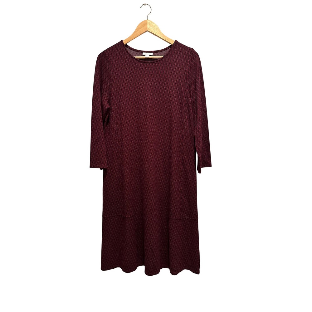 J. Jill Burgundy Diamond Ponte Knit 3/4 Sleeve Shift Dress‎ Womens Medium